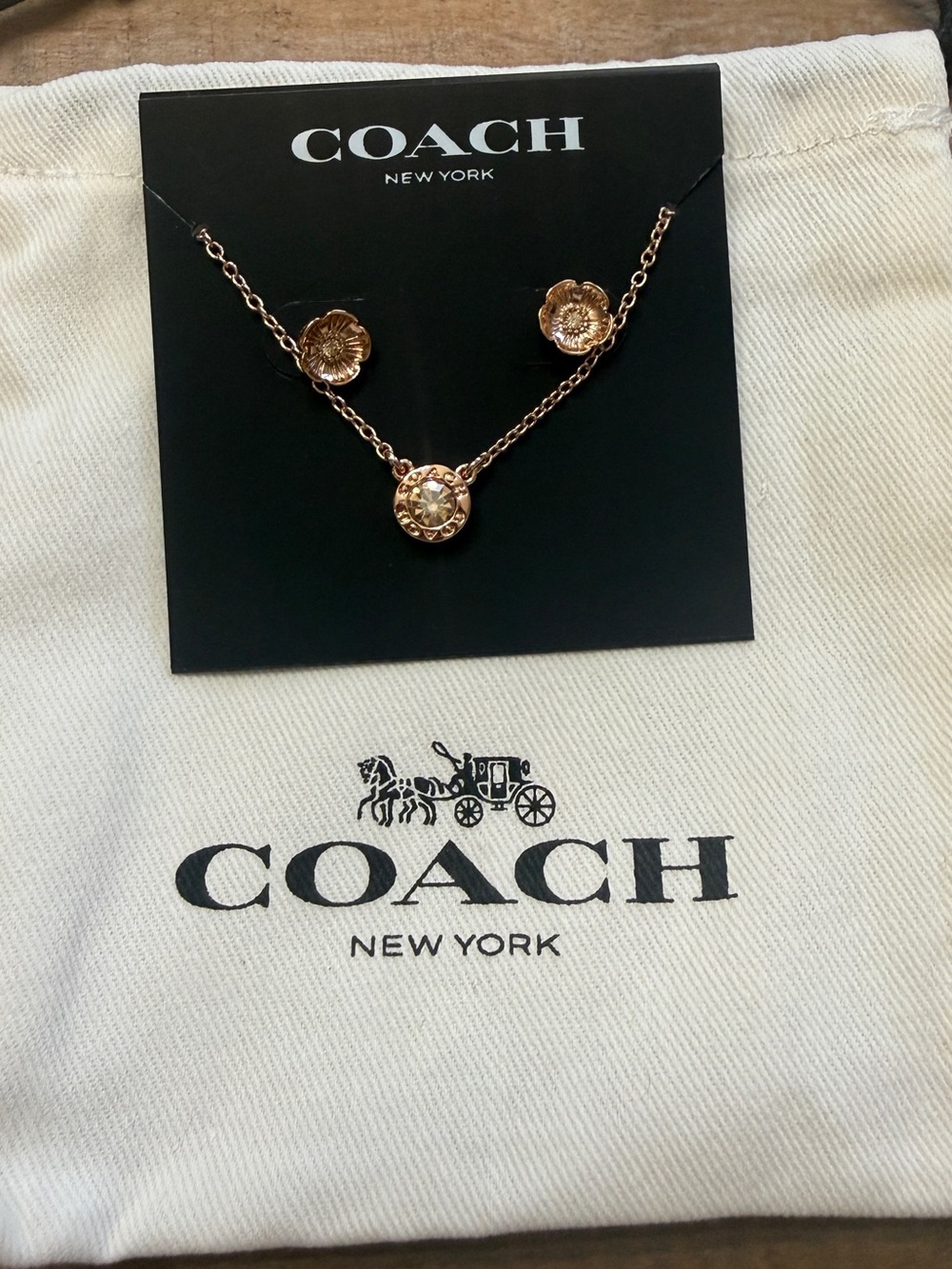 COACH Rose Gold Floral Pendant Necklace and earrings set